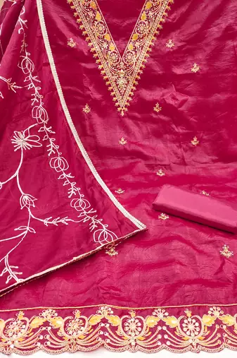 Women's pink heavy handwork golden curse dress material