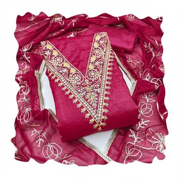 Women's pink heavy handwork golden curse dress material 4