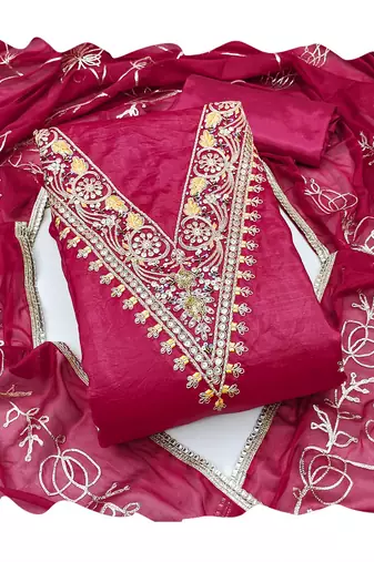 Women's pink heavy handwork golden curse dress material