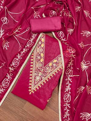 Women's pink heavy handwork golden curse dress material 5