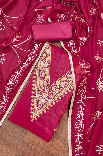 Women's pink heavy handwork golden curse dress material