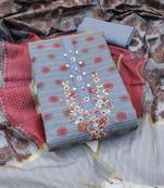 Women's grey unstitched designer weaving and fancy handwork banarasi dress material 