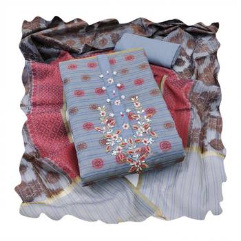 Women's grey designer weaving and fancy handwork banarasi dress material 4