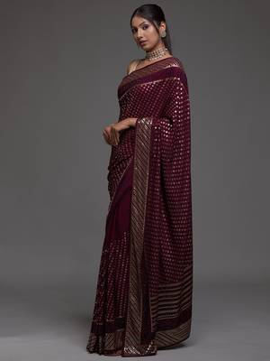 Incredible Maroon Sequins Embroidered with Swarovski work Georgette Saree With Blouse 1