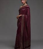 Incredible Maroon Sequins Embroidered with Swarovski work Georgette Saree With Blouse