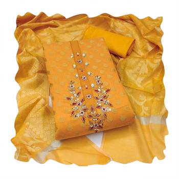 Women's mustered fancy handwork banarasi dress material 4