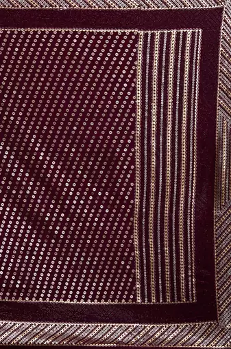 Incredible Maroon Sequins Embroidered with Swarovski work Georgette Saree With Blouse