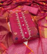 Women's pink unstitched designer weaving and fancy handwork banarasi dress material 
