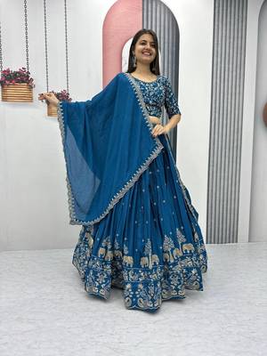 Festival Chinon Silk Readymade Blue Lehenga Choli 1