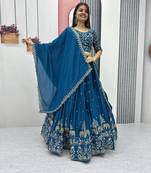 Festival Chinon Silk Readymade Blue Lehenga Choli