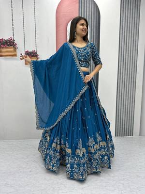 Festival Chinon Silk Readymade Blue Lehenga Choli 2
