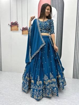 Festival Chinon Silk Readymade Blue Lehenga Choli 3