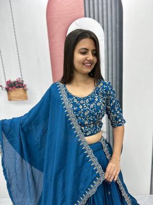 Festival Chinon Silk Readymade Blue Lehenga Choli 4