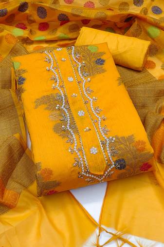 Women's mustered unstitched fancy handwork banarasi dress material 