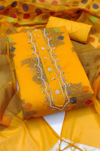 Women's mustered unstitched fancy handwork banarasi dress material 