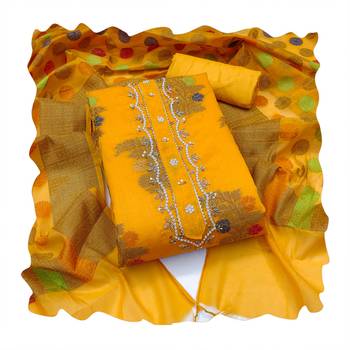 Women's mustered fancy handwork banarasi dress material 4