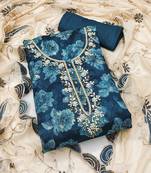 Women's blue unstitched fancy handwork banarasi viscose dress material 