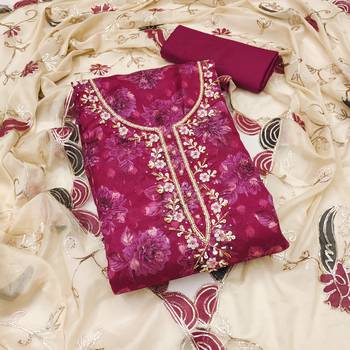 Women's magenta fancy handwork banarasi viscose dress material 1