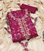 Women's magenta unstitched fancy handwork banarasi viscose dress material 