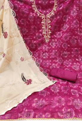 Women's magenta fancy handwork banarasi viscose dress material 2