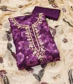 Women's purple unstitched fancy handwork banarasi viscose dress material 
