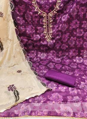 Women's purple fancy handwork banarasi viscose dress material 2
