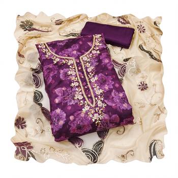 Women's purple fancy handwork banarasi viscose dress material 4