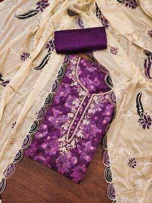 Women's purple fancy handwork banarasi viscose dress material 5