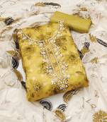 Women's mustered unstitched fancy handwork banarasi viscose dress material 