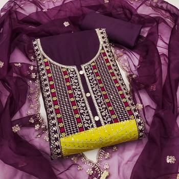 Women's purple sequence embroidery roman cotton silk dress material 1