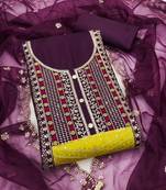 Women's purple sequence embroidery roman cotton silk dress material