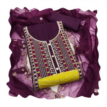 Women's purple sequence embroidery roman cotton silk dress material 4