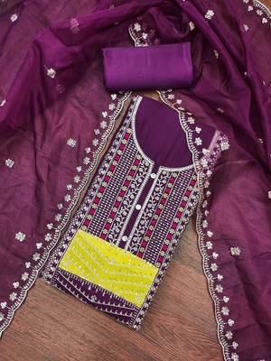 Women's purple sequence embroidery roman cotton silk dress material 5