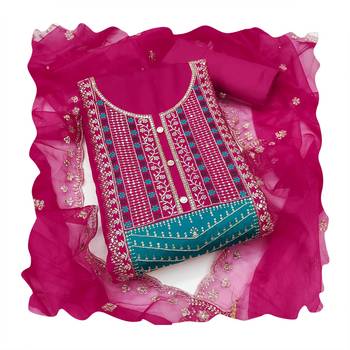 Women's pink sequence embroidery roman cotton silk dress material 4