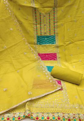 Women's mustered sequence embroidery roman cotton silk dress material 2