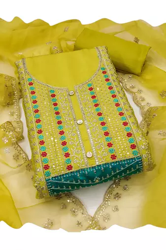 Women's mustered sequence embroidery roman cotton silk dress material