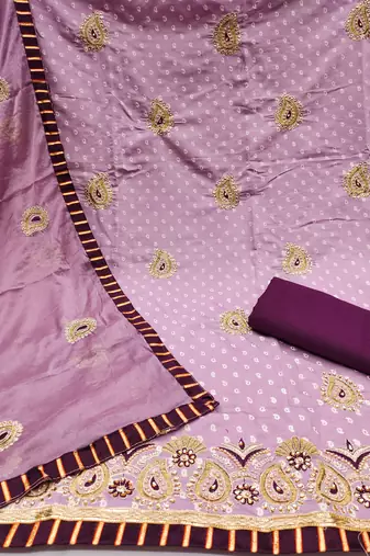 Women's purple thread zari embroidery roman cotton silk dress material
