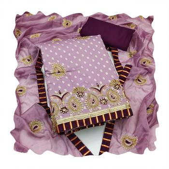 Women's purple thread zari embroidery roman cotton silk dress material 4