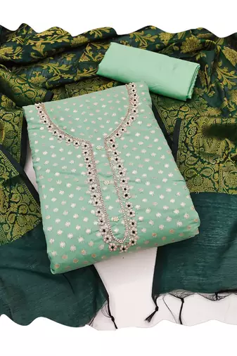 Women's light green fancy handwork banarasi jacquard dress material
