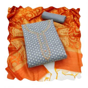 Women's grey fancy handwork banarasi jacquard dress material 4
