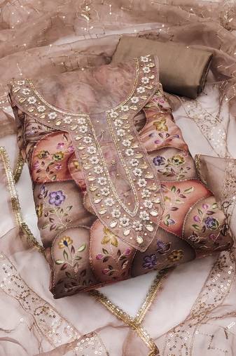 Women's multi unstitched sequence embroidery viscose organja dress material 