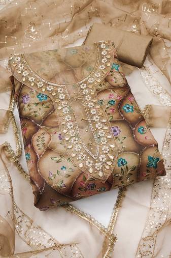 Women's multi unstitched sequence embroidery viscose organja dress material 