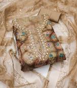 Women's multi unstitched sequence embroidery viscose organja dress material 