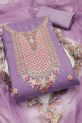 Women's purple unstitched sequence kashmiri embroidery viscose dress material 
