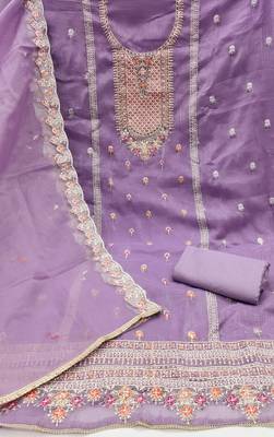 Women's purple sequence kashmiri embroidery viscose dress material 2