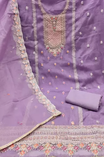 Women's purple sequence kashmiri embroidery viscose dress material