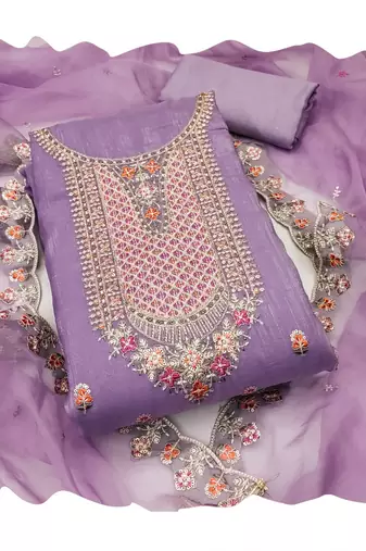 Women's purple sequence kashmiri embroidery viscose dress material