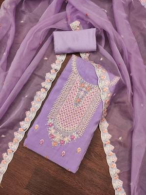 Women's purple sequence kashmiri embroidery viscose dress material 5