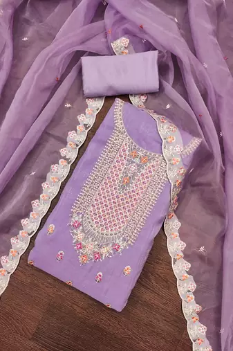 Women's purple sequence kashmiri embroidery viscose dress material
