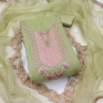 Women's light green sequence kashmiri embroidery viscose dress material 1